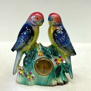 Mid-Century Modern kitsch ceramic Budgie/Parakeets thermometer ornament